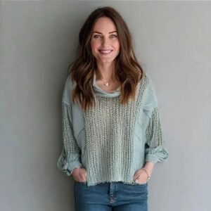 525 America Cable Detail Shaker‎ Sweater in Glacier Cowl Neck Sz L Large